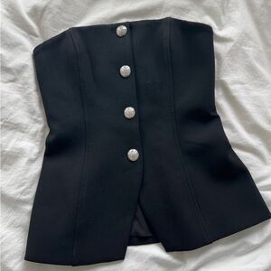 Veronica Beard Black Strapless Top with Silver Accents